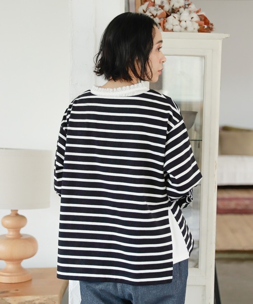 studio CLIP（スタディオクリップ）の「テントラインボーダープルオーバー（Tシャツ/カットソー・レディース・ブラック/ベージュ/ブラウン/グリーン・FREE）」の8枚目の写真