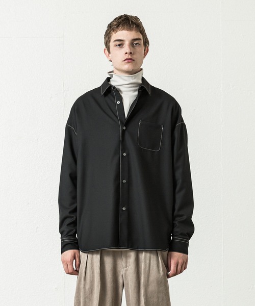 SLICK（スリック）の「T/Rツイルドロップショルダーステッチワークシャツ（シャツ/ブラウス・メンズ・ブラック/カーキ/チャコールグレー/アイボリー・2/1/3）」の9枚目の写真