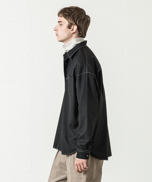 SLICK（スリック）の「T/Rツイルドロップショルダーステッチワークシャツ（シャツ/ブラウス・メンズ・ブラック/カーキ/チャコールグレー/アイボリー・2/1/3）」の17枚目の写真