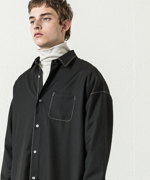 SLICK（スリック）の「T/Rツイルドロップショルダーステッチワークシャツ（シャツ/ブラウス・メンズ・ブラック/カーキ/チャコールグレー/アイボリー・2/1/3）」の13枚目の写真