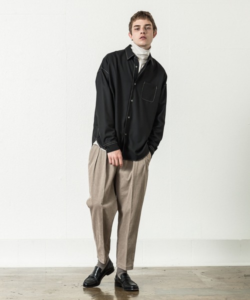 SLICK（スリック）の「T/Rツイルドロップショルダーステッチワークシャツ（シャツ/ブラウス・メンズ・ブラック/カーキ/チャコールグレー/アイボリー・2/1/3）」の6枚目の写真