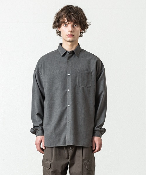 SLICK（スリック）の「T/Rツイルドロップショルダーステッチワークシャツ（シャツ/ブラウス・メンズ・ブラック/カーキ/チャコールグレー/アイボリー・2/1/3）」の21枚目の写真