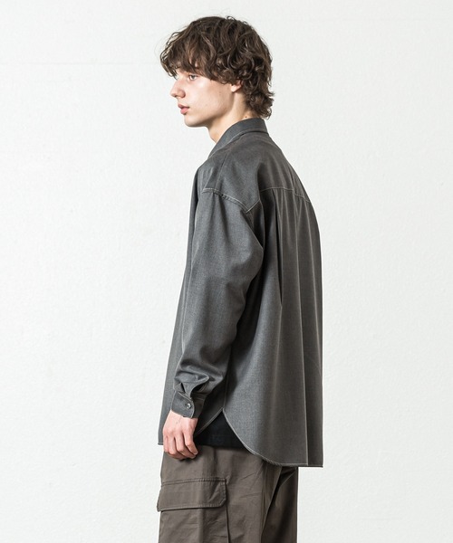 SLICK（スリック）の「T/Rツイルドロップショルダーステッチワークシャツ（シャツ/ブラウス・メンズ・ブラック/カーキ/チャコールグレー/アイボリー・2/1/3）」の10枚目の写真