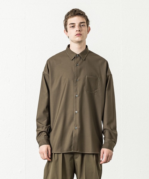 SLICK（スリック）の「T/Rツイルドロップショルダーステッチワークシャツ（シャツ/ブラウス・メンズ・ブラック/カーキ/チャコールグレー/アイボリー・2/1/3）」の22枚目の写真