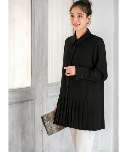 STYLE DELI(スタイルデリ)の「ジョーゼット裾プリーツシャツ(シャツ/ブラウス・レディース・ホワイト/ブラック・FREE)」の5枚目の写真