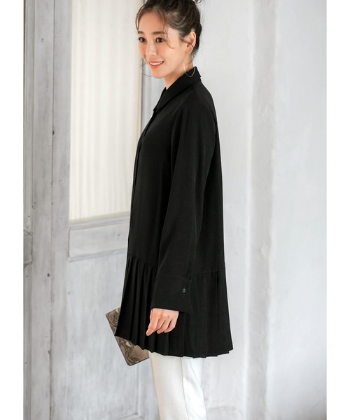 STYLE DELI(スタイルデリ)の「ジョーゼット裾プリーツシャツ(シャツ/ブラウス・レディース・ホワイト/ブラック・FREE)」の6枚目の写真