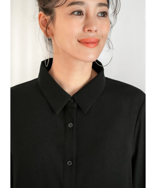 STYLE DELI(スタイルデリ)の「ジョーゼット裾プリーツシャツ(シャツ/ブラウス・レディース・ホワイト/ブラック・FREE)」の8枚目の写真