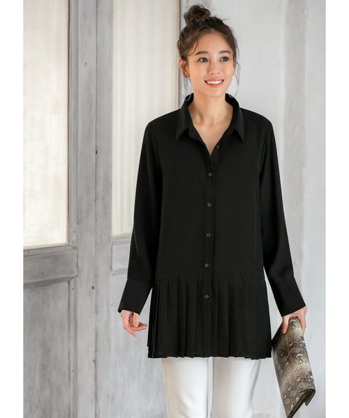 STYLE DELI(スタイルデリ)の「ジョーゼット裾プリーツシャツ(シャツ/ブラウス・レディース・ホワイト/ブラック・FREE)」の17枚目の写真