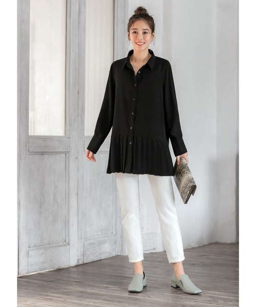 STYLE DELI(スタイルデリ)の「ジョーゼット裾プリーツシャツ(シャツ/ブラウス・レディース・ホワイト/ブラック・FREE)」の18枚目の写真