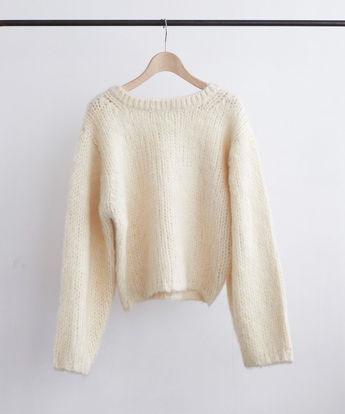 EFOLE（エフォル）の「モヘアライク ボリュームスリーブ クロップドニット（ニット/セーター・レディース・オフホワイト/ラベンダー/キャメル・FREE）」の2枚目の写真