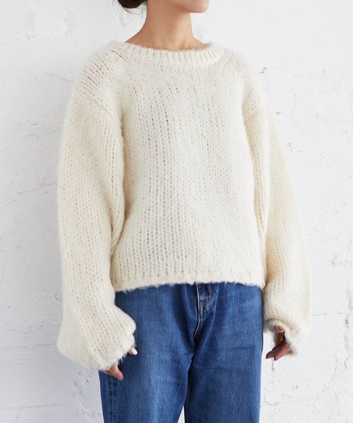 EFOLE（エフォル）の「モヘアライク ボリュームスリーブ クロップドニット（ニット/セーター・レディース・オフホワイト/ラベンダー/キャメル・FREE）」の5枚目の写真