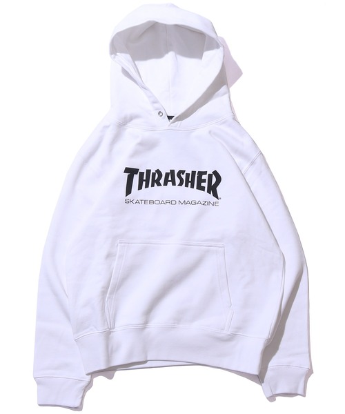 THRASHER(スラッシャー)の「THRASHER/スラッシャー KIDS MAG LOGO HOODIE プルオーバーパーカー フロントロゴ 裏毛(パーカー・キッズ・チャコール/ホワイト/ナチュラル/ブラック・130/150)」の2枚目の写真