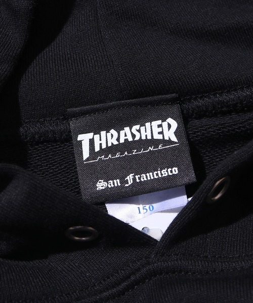 THRASHER(スラッシャー)の「THRASHER/スラッシャー KIDS MAG LOGO HOODIE プルオーバーパーカー フロントロゴ 裏毛(パーカー・キッズ・チャコール/ホワイト/ナチュラル/ブラック・130/150)」の6枚目の写真