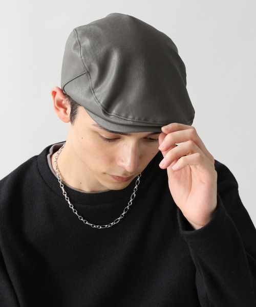 RAGEBLUE(レイジブルー)の「レザータッチハンチング/266060(ハンチング/ベレー帽・メンズ・ブラック/ダークグレー/ダークブラウン・FREE)」の1枚目の写真