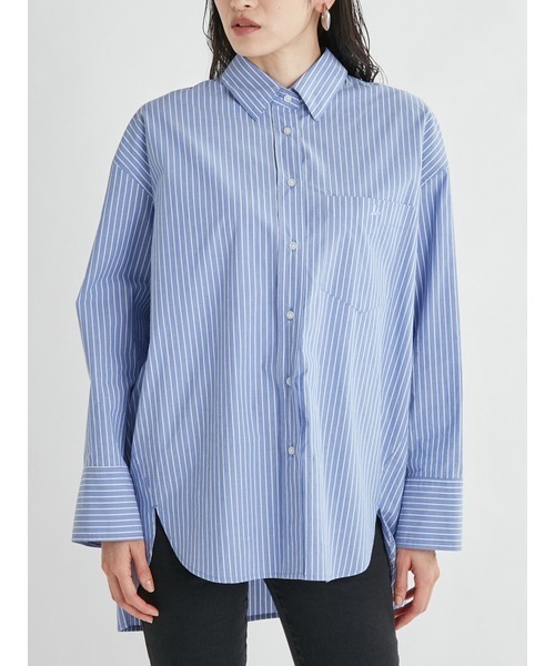 Mila Owen(ミラオーウェン)の「シャツカーブコクーンシルエットキャンペーンシャツ(シャツ/ブラウス・レディース・ブラック/オリーブ/オレンジ/ラベンダー/サックスブルー/ホワイト・FREE)」の4枚目の写真