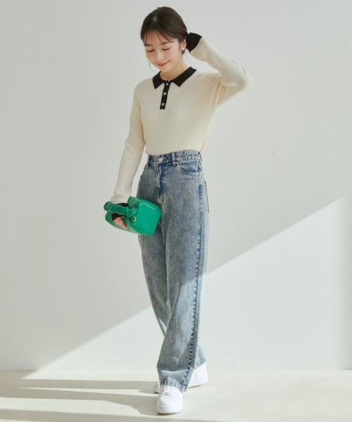 【WEB限定】無地/ボーダーポロ衿リブニットプルオーバ―