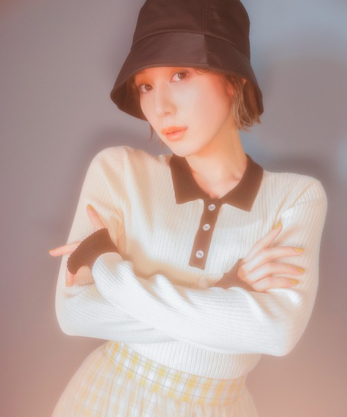 【WEB限定】無地/ボーダーポロ衿リブニットプルオーバ―