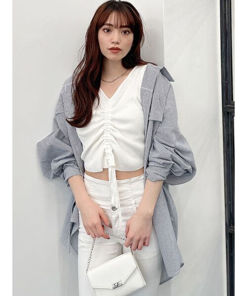 GYDA（ジェイダ）の「LOOSEストライプシャツ（シャツ/ブラウス・レディース・ネイビー/ミント・FREE）」の3枚目の写真