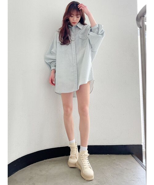 GYDA（ジェイダ）の「LOOSEストライプシャツ（シャツ/ブラウス・レディース・ネイビー/ミント・FREE）」の16枚目の写真