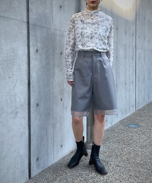ALEXACHUNG 花柄タートルネック Tシャツ XS 花柄 タートルネック長袖 ＜さくら/空色鼠＞ | 京友禅アロハ
