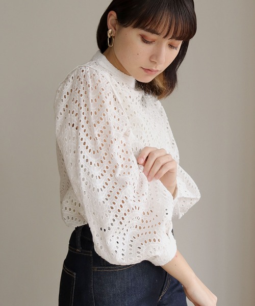 HER CLOSET(ハークローゼット)の「【shemoshelly】カットレースボリュームスリーブブラウス(シャツ/ブラウス・レディース・ブラック/オフホワイト/モカ/グレイッシュベージュ・M)」の8枚目の写真