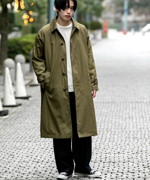 Beno（ビーノ）の「コットンツイル オーバーサイズ スプリング バルカラーコート（ステンカラーコート・メンズ・チャコールグレー/ライトグレー/ブラック/ベージュ/オフホワイト/オリーブ/ベージュ系その他/グレイッシュブルー・M/L）」の7枚目の写真