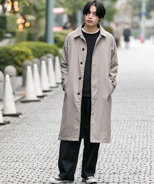 Beno（ビーノ）の「コットンツイル オーバーサイズ スプリング バルカラーコート（ステンカラーコート・メンズ・チャコールグレー/ライトグレー/ブラック/ベージュ/オフホワイト/オリーブ/ベージュ系その他/グレイッシュブルー・M/L）」の21枚目の写真