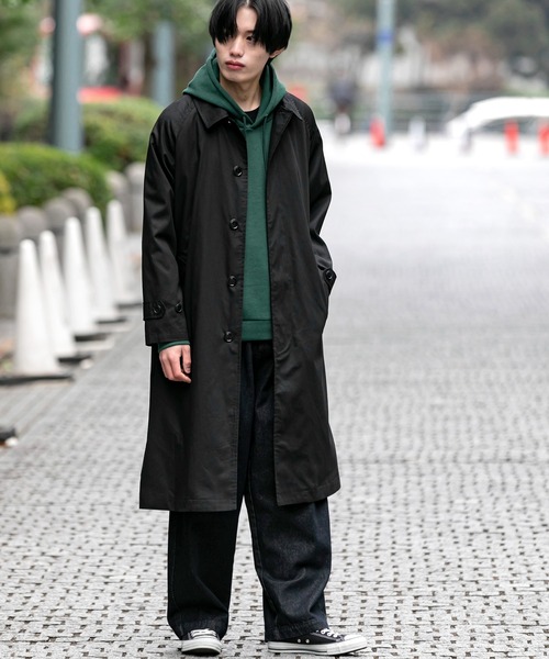 Beno（ビーノ）の「コットンツイル オーバーサイズ スプリング バルカラーコート（ステンカラーコート・メンズ・チャコールグレー/ライトグレー/ブラック/ベージュ/オフホワイト/オリーブ/ベージュ系その他/グレイッシュブルー・M/L）」の12枚目の写真