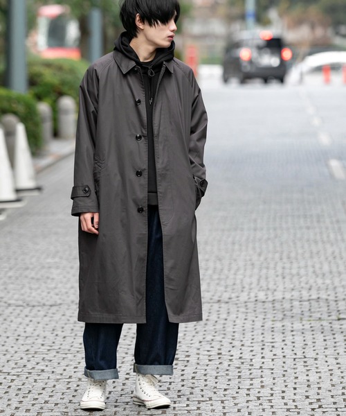 Beno（ビーノ）の「コットンツイル オーバーサイズ スプリング バルカラーコート（ステンカラーコート・メンズ・チャコールグレー/ライトグレー/ブラック/ベージュ/オフホワイト/オリーブ/ベージュ系その他/グレイッシュブルー・M/L）」の15枚目の写真
