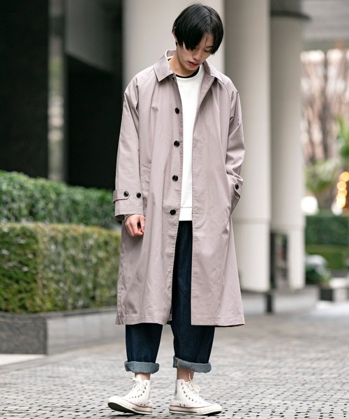 Beno（ビーノ）の「コットンツイル オーバーサイズ スプリング バルカラーコート（ステンカラーコート・メンズ・チャコールグレー/ライトグレー/ブラック/ベージュ/オフホワイト/オリーブ/ベージュ系その他/グレイッシュブルー・M/L）」の16枚目の写真