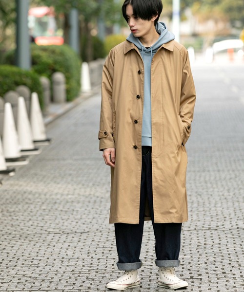 Beno（ビーノ）の「コットンツイル オーバーサイズ スプリング バルカラーコート（ステンカラーコート・メンズ・チャコールグレー/ライトグレー/ブラック/ベージュ/オフホワイト/オリーブ/ベージュ系その他/グレイッシュブルー・M/L）」の20枚目の写真