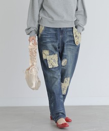 『レースサルエルデニムパンツ』