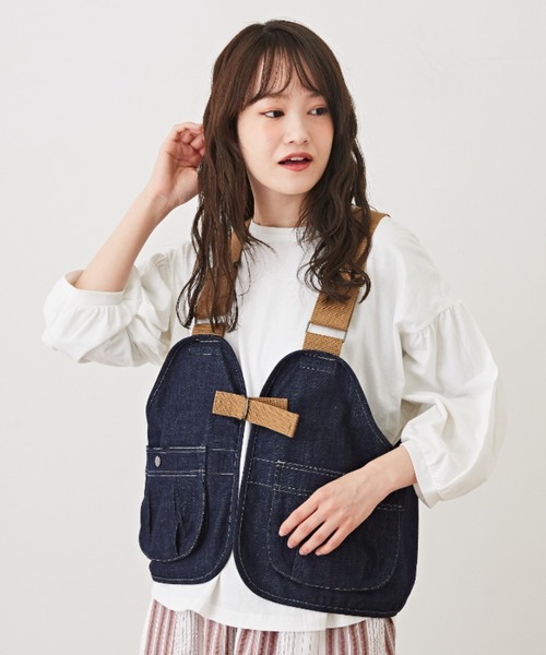 CUBE SUGAR(キューブシュガー)の「高密度ツイルデニムアウトドアハンティングベスト(ベスト・レディース・ベージュ/カーキ/ワンウォッシュ/キナリ・M)」の4枚目の写真