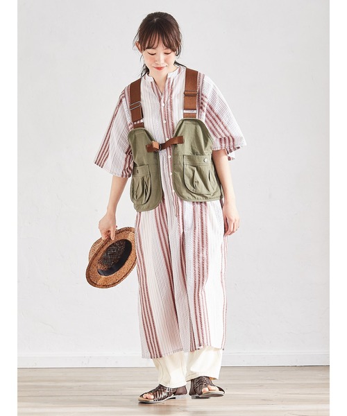 CUBE SUGAR(キューブシュガー)の「高密度ツイルデニムアウトドアハンティングベスト(ベスト・レディース・ベージュ/カーキ/ワンウォッシュ/キナリ・M)」の22枚目の写真