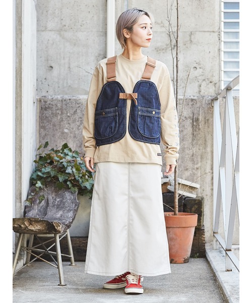 CUBE SUGAR(キューブシュガー)の「高密度ツイルデニムアウトドアハンティングベスト(ベスト・レディース・ベージュ/カーキ/ワンウォッシュ/キナリ・M)」の19枚目の写真