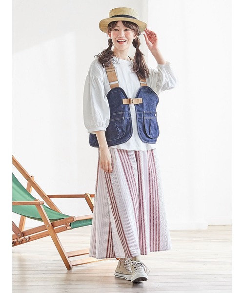 CUBE SUGAR(キューブシュガー)の「高密度ツイルデニムアウトドアハンティングベスト(ベスト・レディース・ベージュ/カーキ/ワンウォッシュ/キナリ・M)」の6枚目の写真