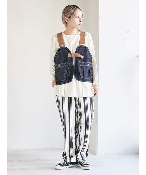 CUBE SUGAR(キューブシュガー)の「高密度ツイルデニムアウトドアハンティングベスト(ベスト・レディース・ベージュ/カーキ/ワンウォッシュ/キナリ・M)」の11枚目の写真