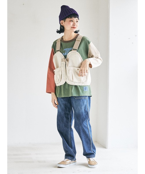 CUBE SUGAR(キューブシュガー)の「高密度ツイルデニムアウトドアハンティングベスト(ベスト・レディース・ベージュ/カーキ/ワンウォッシュ/キナリ・M)」の14枚目の写真