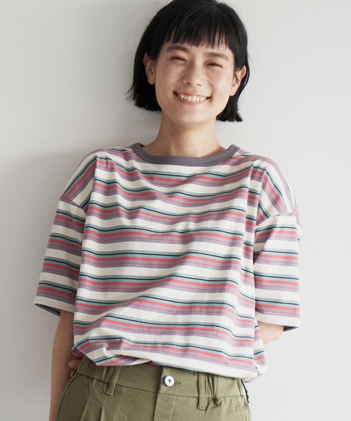 LBC(エルビーシー)の「カラフルボーダーリンガーTシャツ(Tシャツ/カットソー・レディース・グレー/ブラウン・L/M)」の9枚目の写真