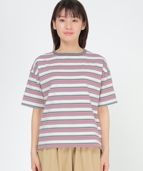 LBC(エルビーシー)の「カラフルボーダーリンガーTシャツ(Tシャツ/カットソー・レディース・グレー/ブラウン・L/M)」の18枚目の写真