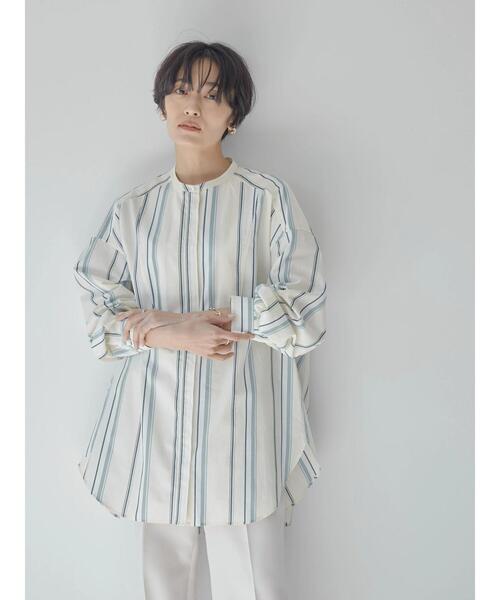 セール】パールボタンノーカラーシャツチュニック（シャツ