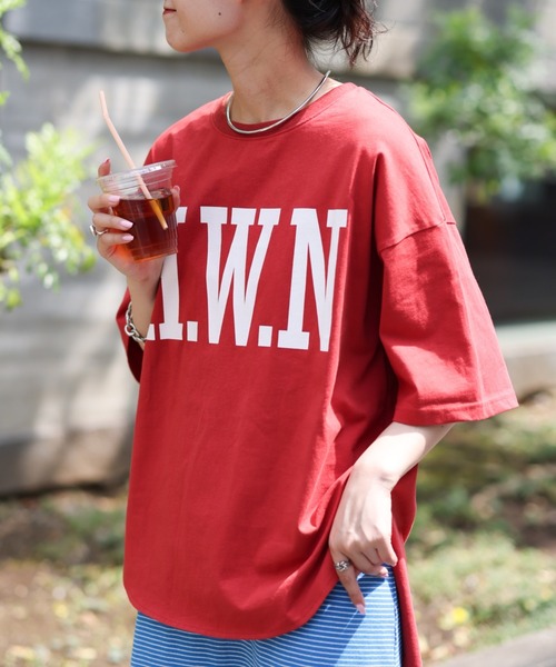 CIAOPANIC TYPY(チャオパニックティピー)の「【WEB限定】USAコットンBIGカレッジロゴTee(Tシャツ/カットソー・レディース・チャコールグレー/レッド/ピンク/オフホワイト/グリーン・ONE SIZE)」の5枚目の写真