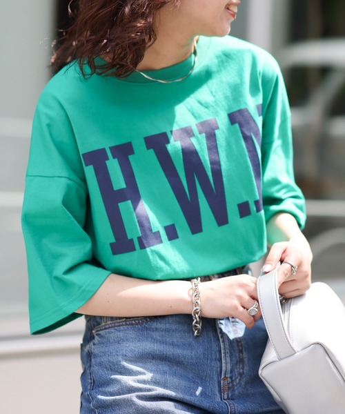 CIAOPANIC TYPY(チャオパニックティピー)の「【WEB限定】USAコットンBIGカレッジロゴTee(Tシャツ/カットソー・レディース・チャコールグレー/レッド/ピンク/オフホワイト/グリーン・ONE SIZE)」の3枚目の写真