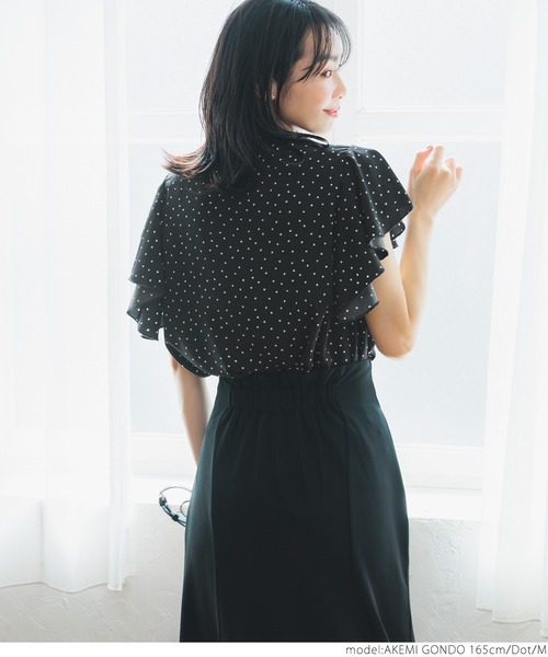 美品 MORABITO ブラウス 総柄 ブラック ポリシャツ シアー感 M