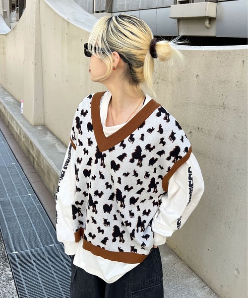 PairPair(ペアペア)の「【ペットとリンクコーデ】シルエットニットベスト(ベスト・レディース・アイボリー・フリー)」の1枚目の写真