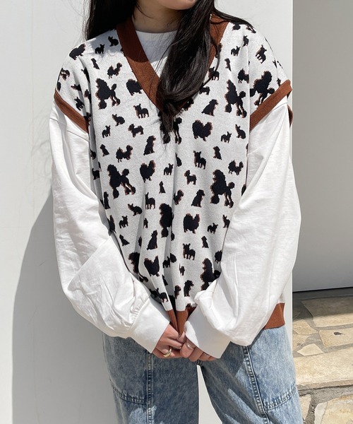 PairPair(ペアペア)の「【ペットとリンクコーデ】シルエットニットベスト(ベスト・レディース・アイボリー・フリー)」の2枚目の写真