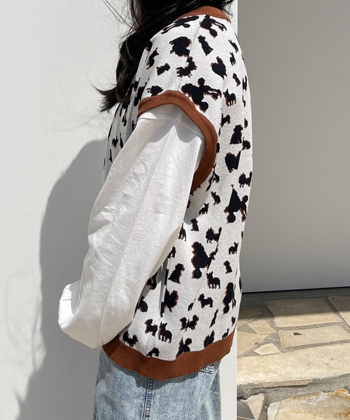 PairPair(ペアペア)の「【ペットとリンクコーデ】シルエットニットベスト(ベスト・レディース・アイボリー・フリー)」の3枚目の写真