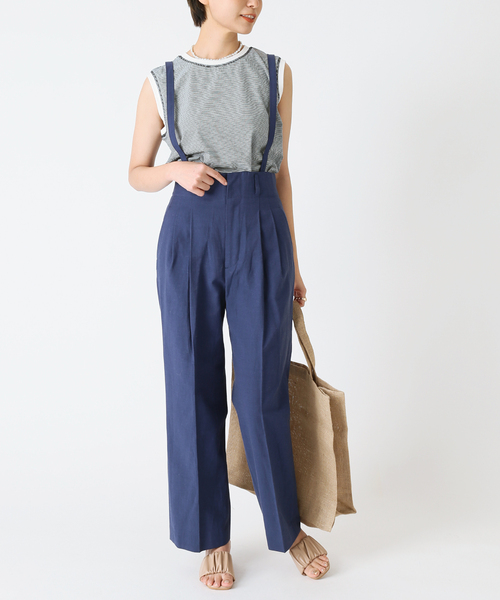 B.C STOCK（ベーセーストック）の「2WAY Wタックハイウエストパンツ◆（スラックス・レディース・ブラック/ブルー系その他/ベージュ・FREE）」の3枚目の写真