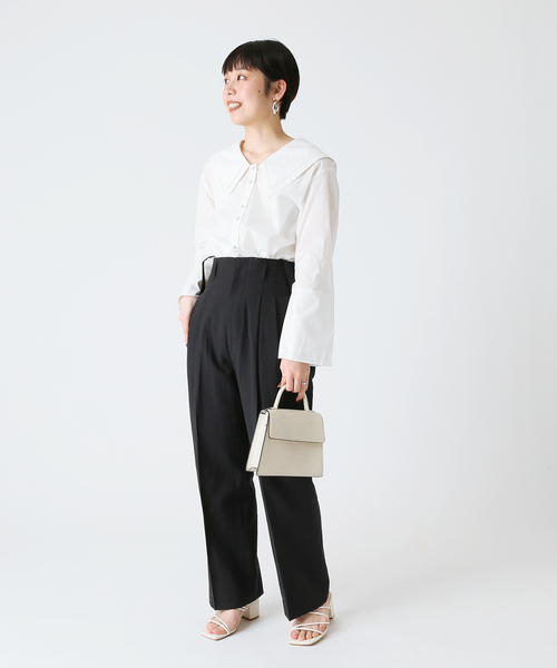 B.C STOCK（ベーセーストック）の「2WAY Wタックハイウエストパンツ◆（スラックス・レディース・ブラック/ブルー系その他/ベージュ・FREE）」の4枚目の写真