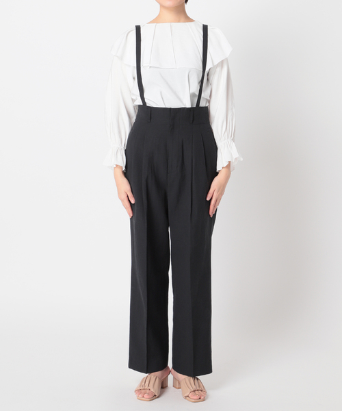 B.C STOCK（ベーセーストック）の「2WAY Wタックハイウエストパンツ◆（スラックス・レディース・ブラック/ブルー系その他/ベージュ・FREE）」の12枚目の写真